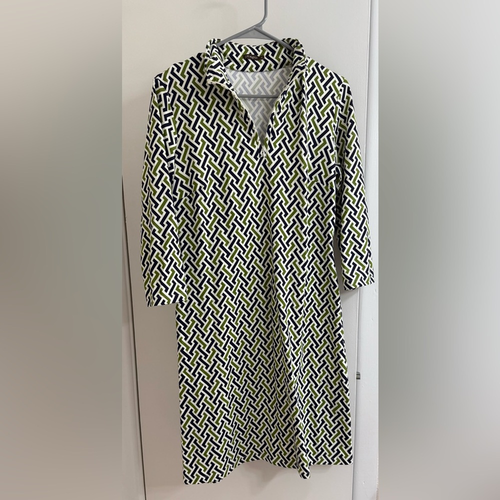 J. McLaughlin Zigzag Pattern Dress in Green and Navy